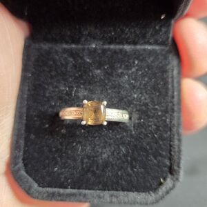 Yellow Citrine Solitaire Ring with Accent Stones With 925 Solid Sterling Silver